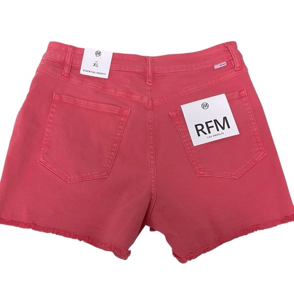 RFM Los Angeles‎ Essential High Waist Raw Hem Denim Shorts Sugar Coral Sz XL NWT - Picture 2 of 13